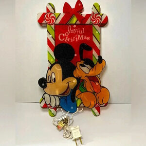 2010 Disney Mickey & Pluto Joyful Christmas Lights Lighted Sculpture 15 Inch